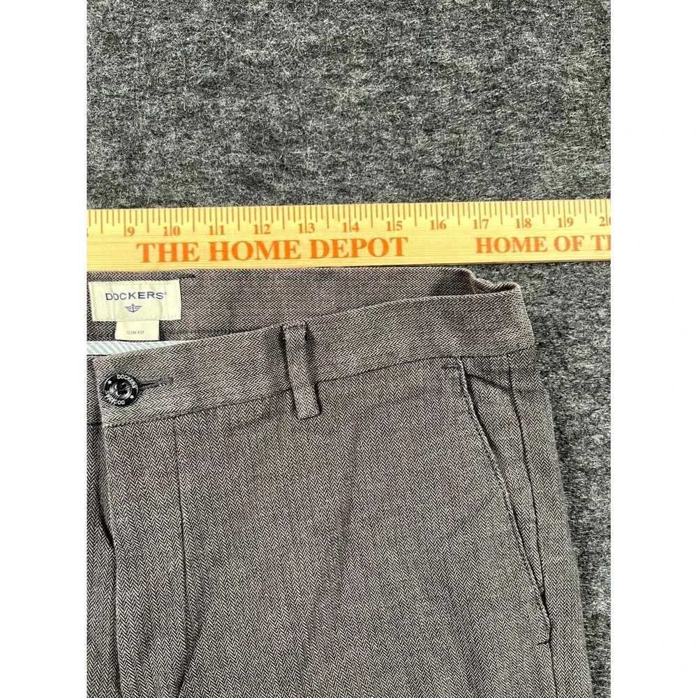 Dockers Chino Pants Mens 36x32‎ Gray Herringbone Slim Fit Stretch Flat Front